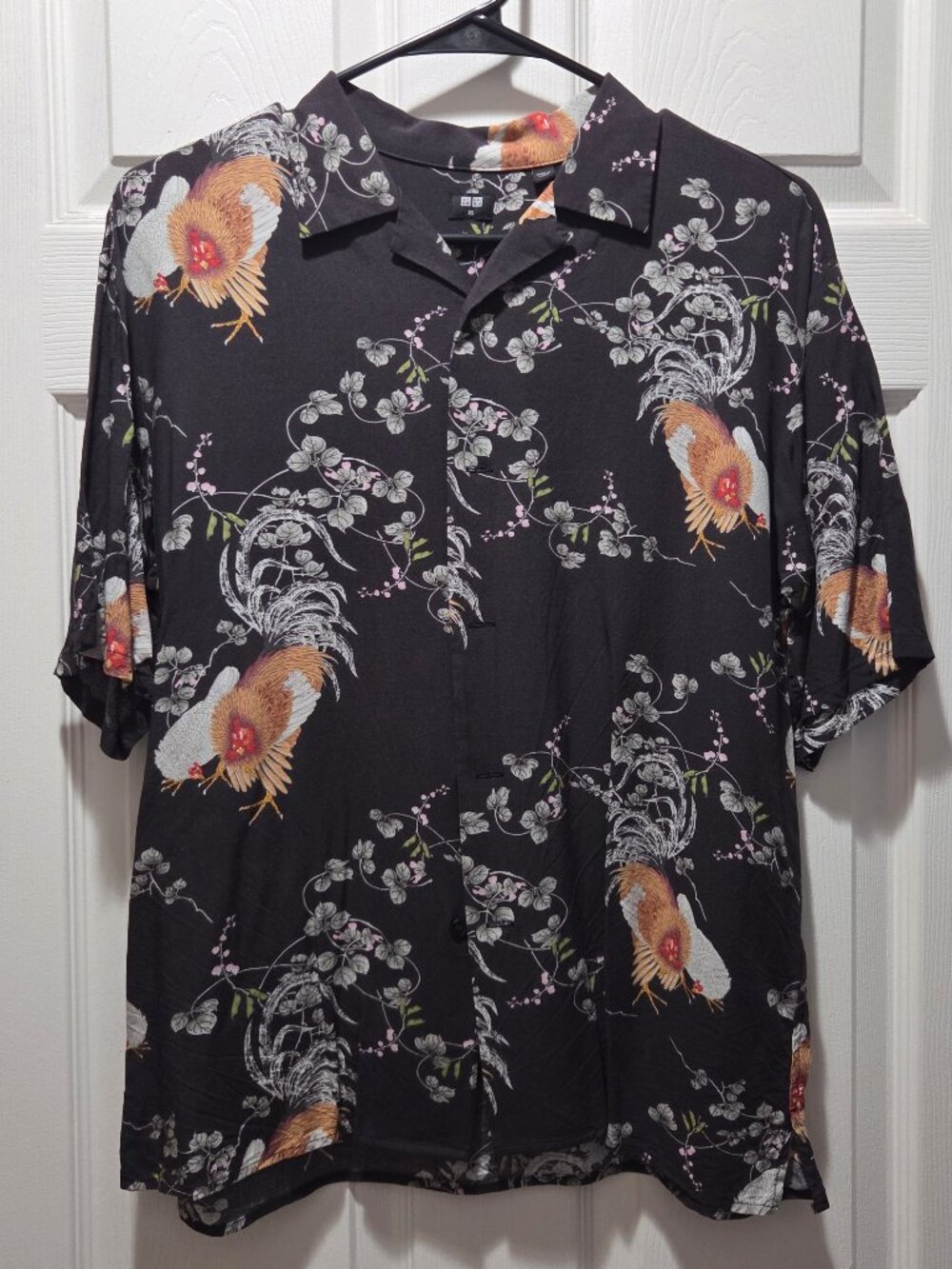 Uniqlo Camp Open Collar Graphic Hawaiian Shirt Men's XS Rooster Floral